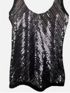 Prestige Woman’s Sleeveless Top Blouse Sequins On Front, Black Size Large